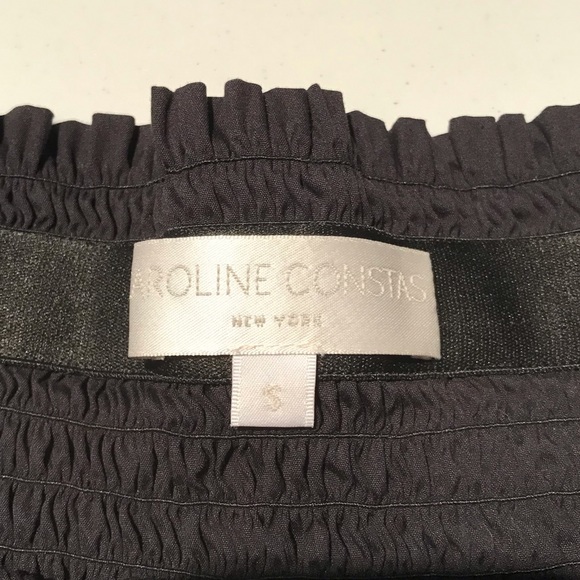 Caroline Constas Layered Bell Sleeve Smocked Off Shoulder Mini Dress in BLACK - Picture 6 of 9